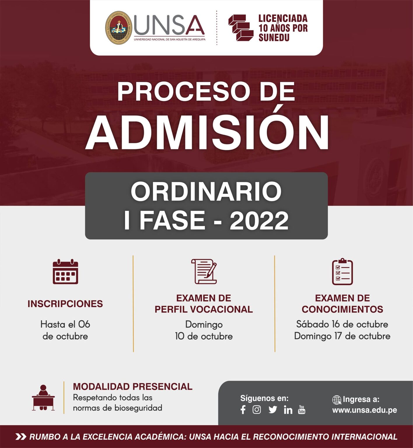 Examen de ingreso a la UNSA será en el Estadio UNSA