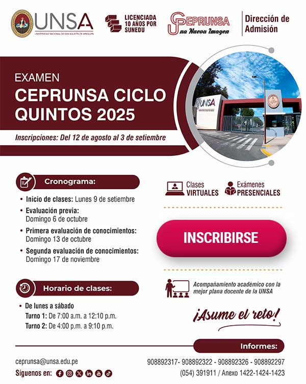 Inscripciones CEPRUNSA QUINTOS 2025